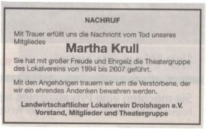 Nachruf Martha Krull